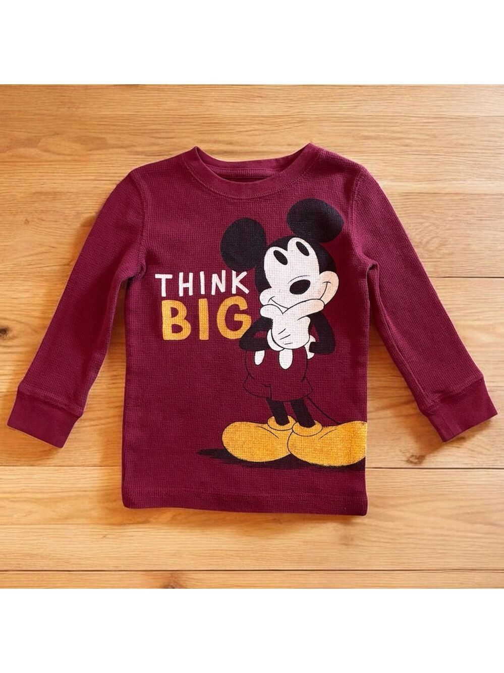 Disney Mickey Mouse Maroon Kids Long-Sleeve Thermal Knit Material Shirt Size 2T